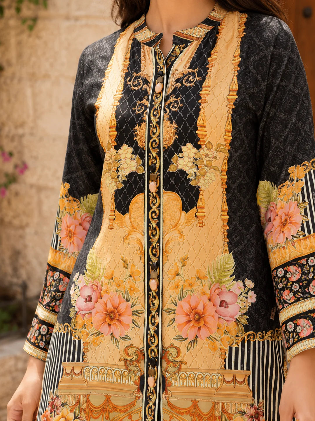Black & Yellow Multicolored Printed A Line Tunic