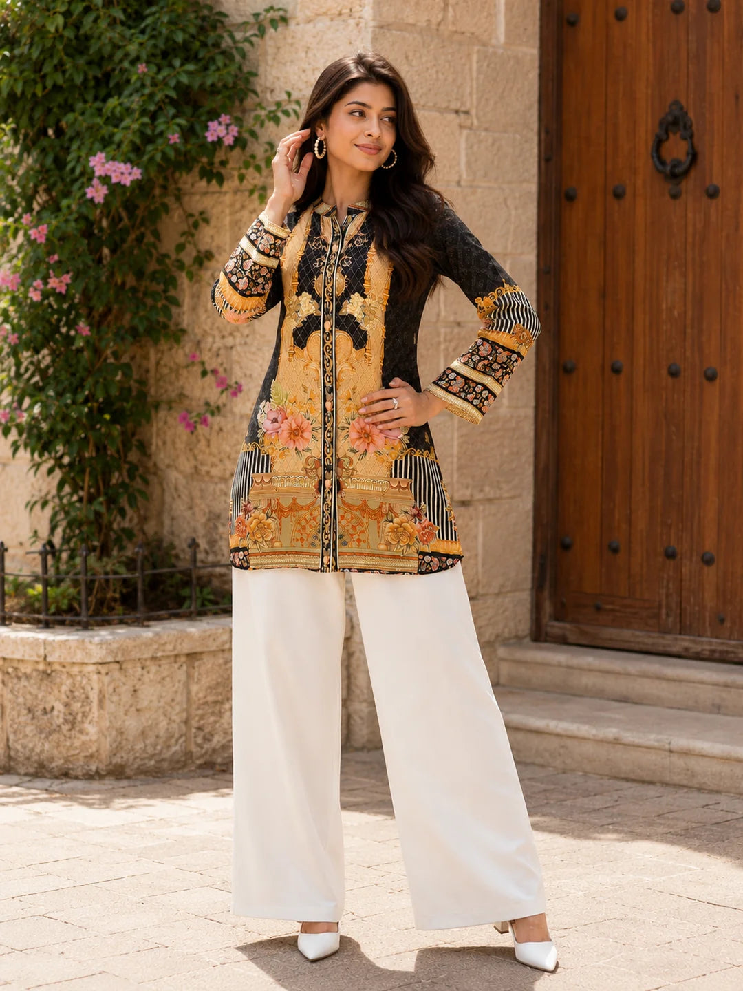 Black & Yellow Multicolored Printed A Line Tunic