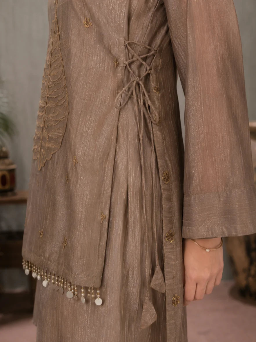 Mauve Taupe 3-Piece Co-Ord Set in Shimmer Tissue