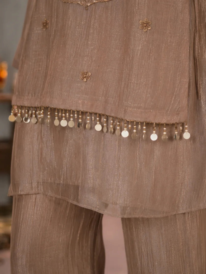 Mauve Taupe 3-Piece Co-Ord Set in Shimmer Tissue