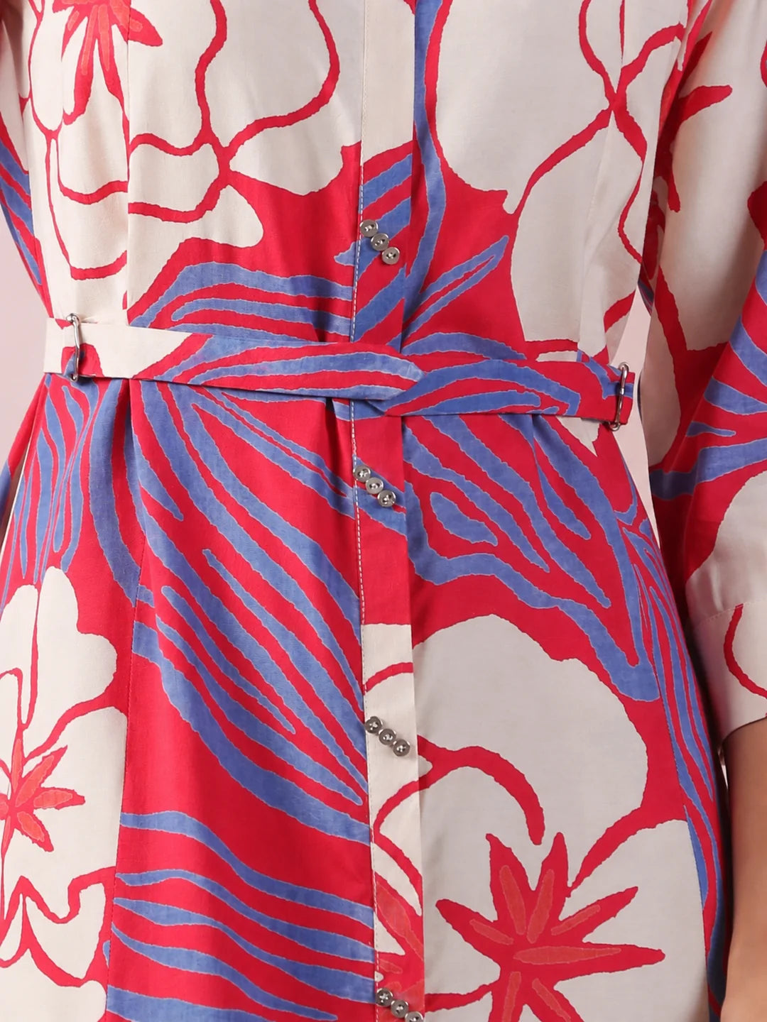 Multi Color Abstract Printed Bold flower Motif Russian Silk Midi Dress