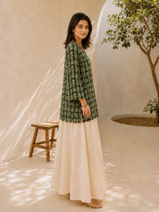 Dark Olive Green Printed Short Kurti in Cotton