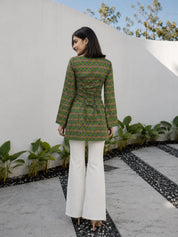 Green Floral Buti Short Kurti in Cotton