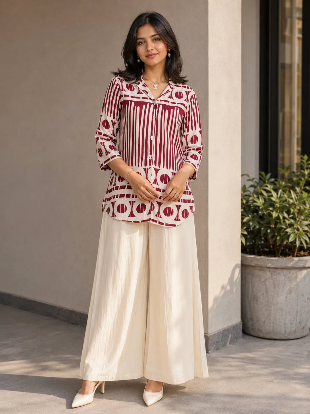 Wine Abstract Printed Tunic in Russian Silk