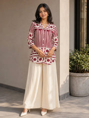 Wine Abstract Printed Tunic in Russian Silk