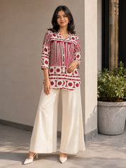 Wine Abstract Printed Tunic in Russian Silk