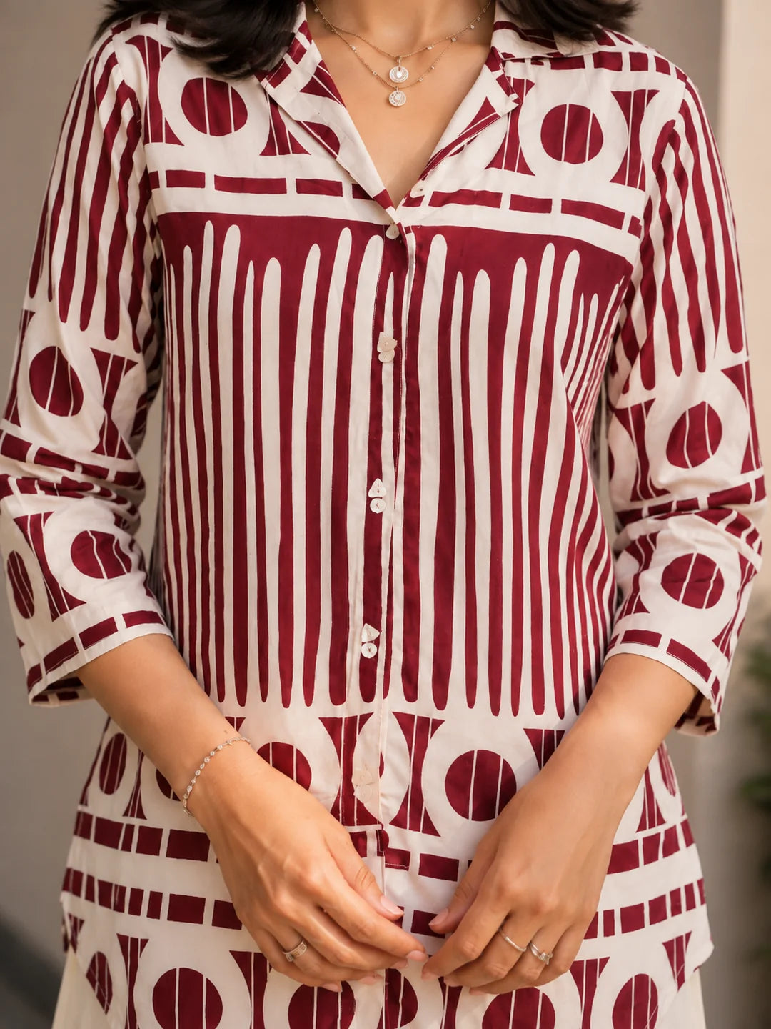 Wine Abstract Printed Tunic in Russian Silk