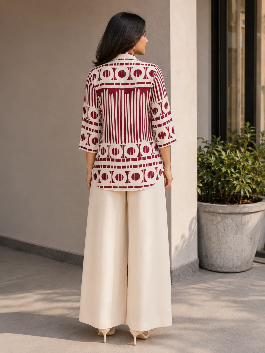 Wine Abstract Printed Tunic in Russian Silk