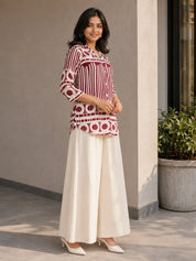 Wine Abstract Printed Tunic in Russian Silk