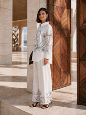 Conjunto coordinado bordado en blanco y negro de muselina
