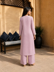 Lilac 3 Pc Chinnon Kurta Set with Bustier, Deep V Kurta & Sequin Mirror Embroidery
