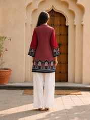 Maroon Pinstriped Mughal Window Printed Crepe Tunic