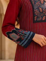 Maroon Pinstriped Mughal Window Printed Crepe Tunic