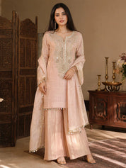 Dusty Rose Shimmer Tissue Kurta Set with Dupatta