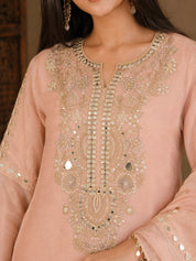 Dusty Rose Shimmer Tissue Kurta Set with Dupatta