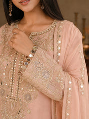 Dusty Rose Shimmer Tissue Kurta Set with Dupatta