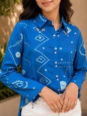 Blue Bandhani Printed Muslin Shirt