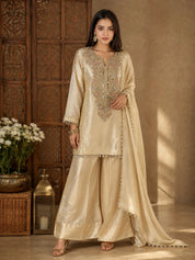 Beige Shimmer Tissue Kurta Set with Dupatta