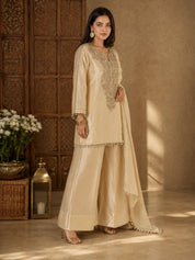 Beige Shimmer Tissue Kurta Set with Dupatta