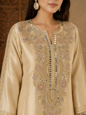 Beige Shimmer Tissue Kurta Set with Dupatta