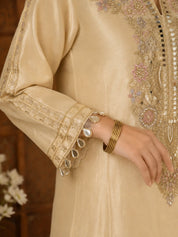 Beige Shimmer Tissue Kurta Set with Dupatta