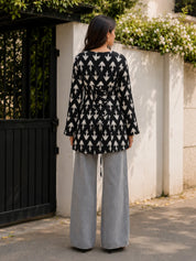 Black & White Ikat Printed Short Kurti in Cotton