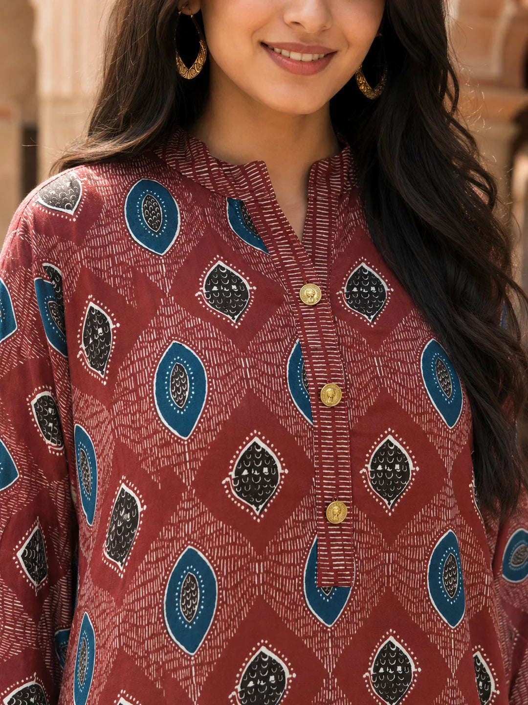Maroon Abstract Printed Anti-Fit Eagle Style Co-ord Set in Crepe