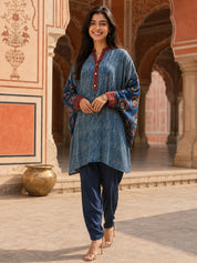 Blue & Maroon Abstract Printed Anti-Fit Eagle Style Co-ord Set in Crepe