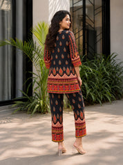 Black Ethnic Multicolor Printed & Embellished Co-ord Set in Crepe