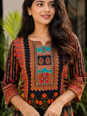 Black Ethnic Multicolor Printed & Embellished Co-ord Set in Crepe