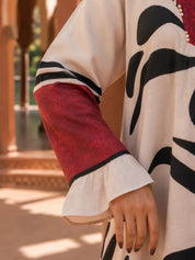 Cream Base Bold Placement Printed V-Neck Co-Ord Set in Muslin