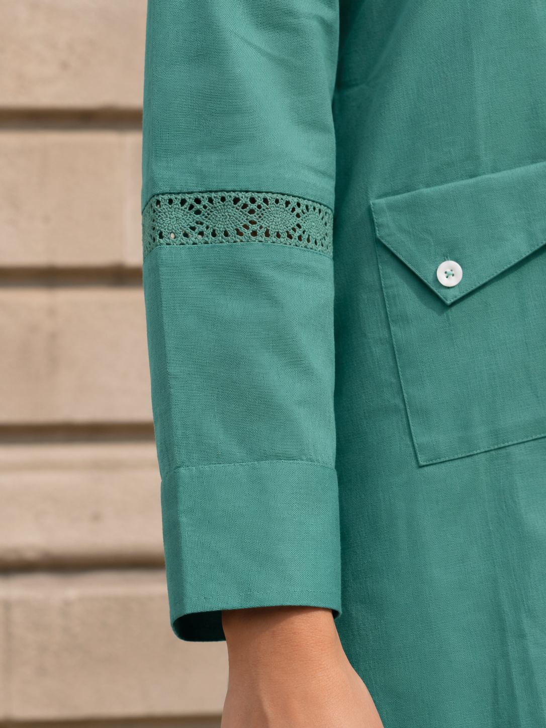 Turquoise Floral Embroidered Co-ord Set in Handloom Cotton
