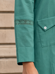 Turquoise Floral Embroidered Co-ord Set in Handloom Cotton