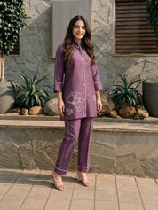 Purple Dola Silk Thread Work Co-ord Set