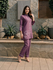 Purple Dola Silk Thread Work Co-ord Set