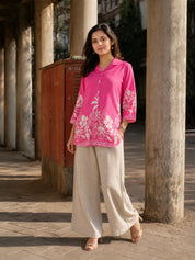Hot Pink Floral Printed Russian Silk Top
