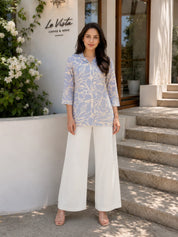 Cream & Grey Abstract Printed Tunic in Russian Silk