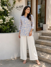 Cream & Grey Abstract Printed Tunic in Russian Silk