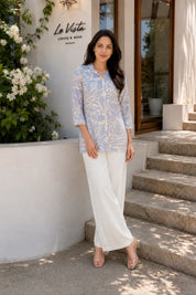 Cream & Grey Abstract Printed Tunic in Russian Silk