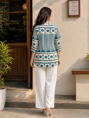 Teal Green Abstract Printed Tunic in Russian Silk