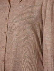 Beige Cotton Khadi Shirt with Fern Leaf Rhinestone Detailing