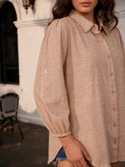 Beige Cotton Khadi Shirt with Fern Leaf Rhinestone Detailing
