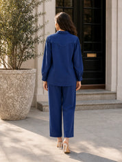 Navy Blue Embroidered Co-ord Set in Cotton