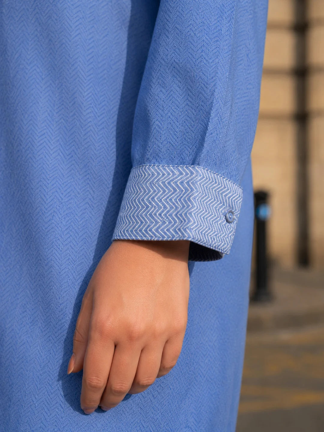 Blue Cotton Twill Weave Shirt with Rhinestone Accents