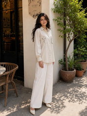 Beige Linen Shirt with Thread Work Embroidery