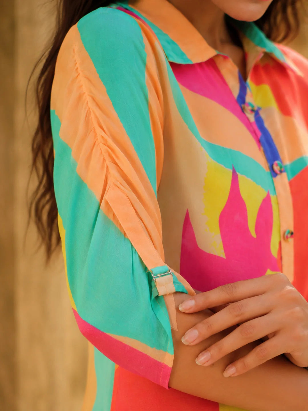 Sea Green Abstract Printed Shirt Style Kurta With Indowestern Salvar
