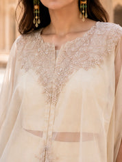 Cream 3 Pc Fusion Cape & Dhoti Skirt Set in Crepe