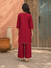 Red Gota & Mirror Embroidered Farsi Kurta Set in Crepe Blend