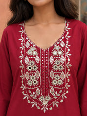 Red Gota & Mirror Embroidered Farsi Kurta Set in Crepe Blend