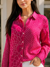 Pink Bandhani Mandala Printed Shirt in Crepe